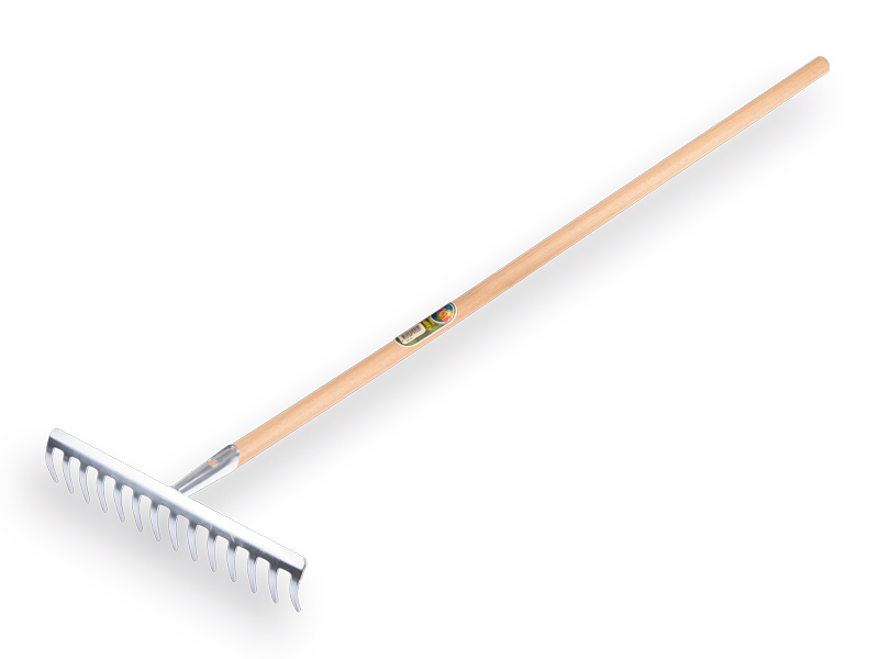 [1301140] Garden rake galvanised with 14 bent tines, with IKAPE handle 150 x 2.8 cm. FSC 100%