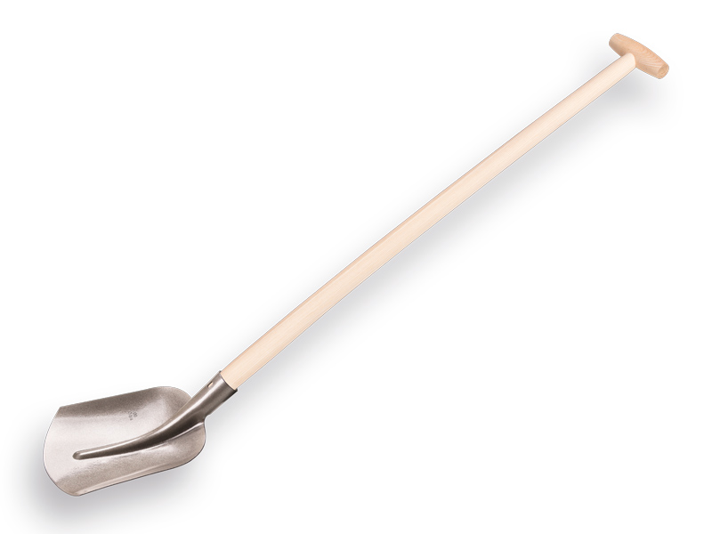 Scoop shovel 3/4 00, clear lacquered, with imported PE shovel handle 100 cm bent