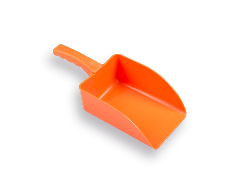 Voerschep - Zoutschep kunststof oranje 750 gram, 13 x 18,5 cm, recht model, lengte 31 cm
