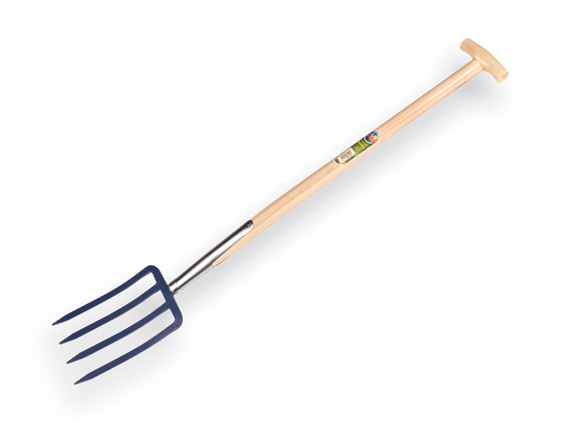 Grabegabel ATLAS 4 Zinken blau, mit Eschenholz T-Stiele 85 cm