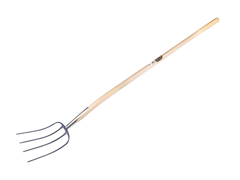 Manure Fork Jimmy 4-tine blue, with ash wood knob handle 135 cm