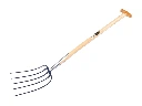 Fourche à fumier Jimmy 5 dents bleue, avec manche de bêche en T en bois de frêne 85 cm