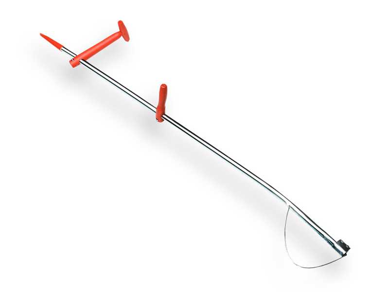 Manche de faux acier droit 165 cm, avec poignées en bois, anneau de faux et étrier